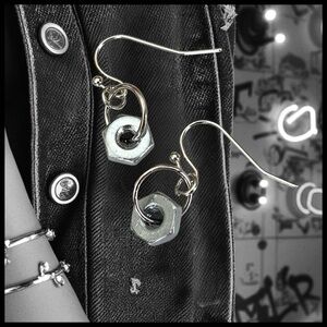 5 For $25💫Alternative Silver Hardware Hex Nut Dangles Earrings